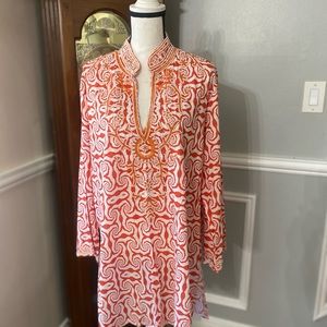 Women’s Orange Floral Embroidered Tunic Blouse